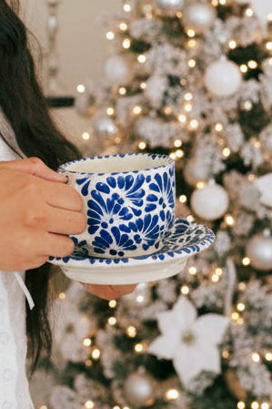 Talavera Mug Set-Cup and Saucer Classic Blue