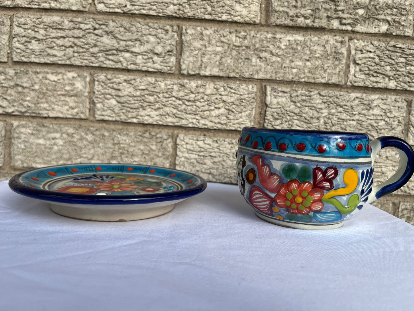 Pa'l Antojo Talavera Corazon Azul Mug & Saucer
