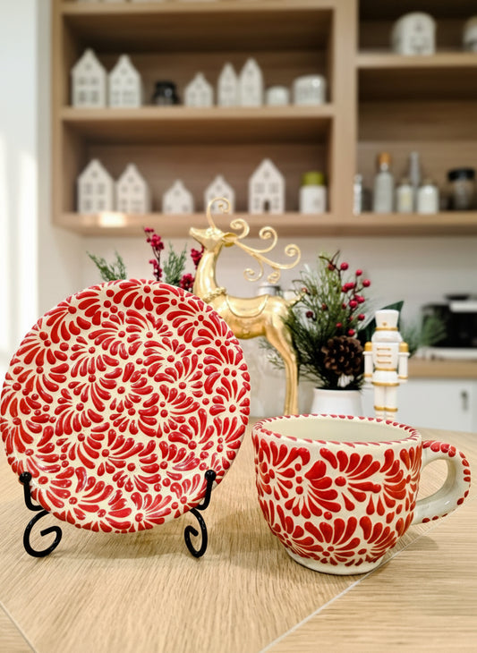 Talavera Mug Set-Cup and Saucer Red