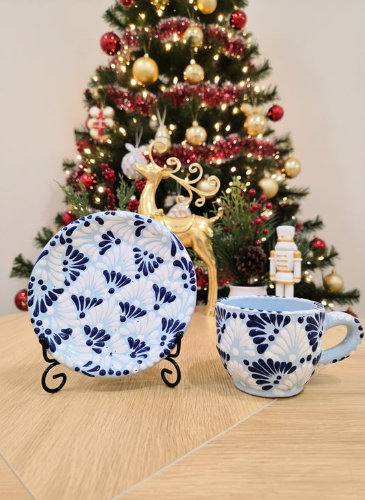 Talavera Mug Set-Cup and Saucer Snowflake