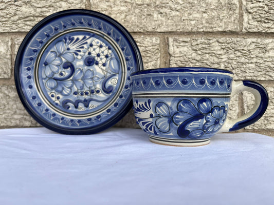 Pa'l Antojo Talavera Blue Mug & Saucer