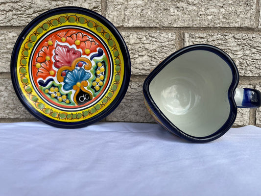 Pa'l Antojo Talavera Corazon Yellow Mug & Saucer