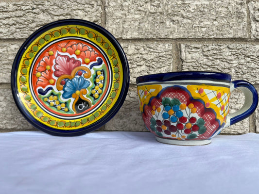 Pa'l Antojo Talavera Corazon Yellow Mug & Saucer