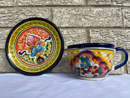 Pa'l Antojo Talavera Corazon Yellow Mug & Saucer