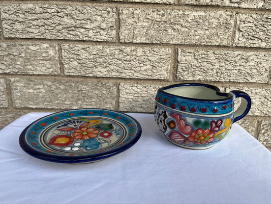 Pa'l Antojo Talavera Corazon Azul Mug & Saucer