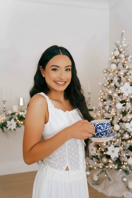 Talavera Mug Set-Cup and Saucer Classic Blue